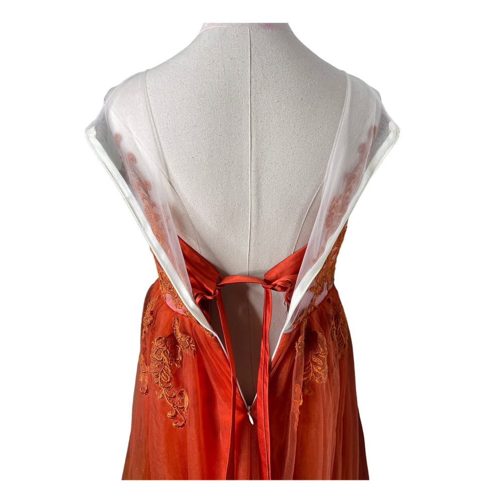 Vintage 1950s Embroidered Tulle Ballgown Couture Prom Dress Orange MINT Size 4 - Picture 6 of 15